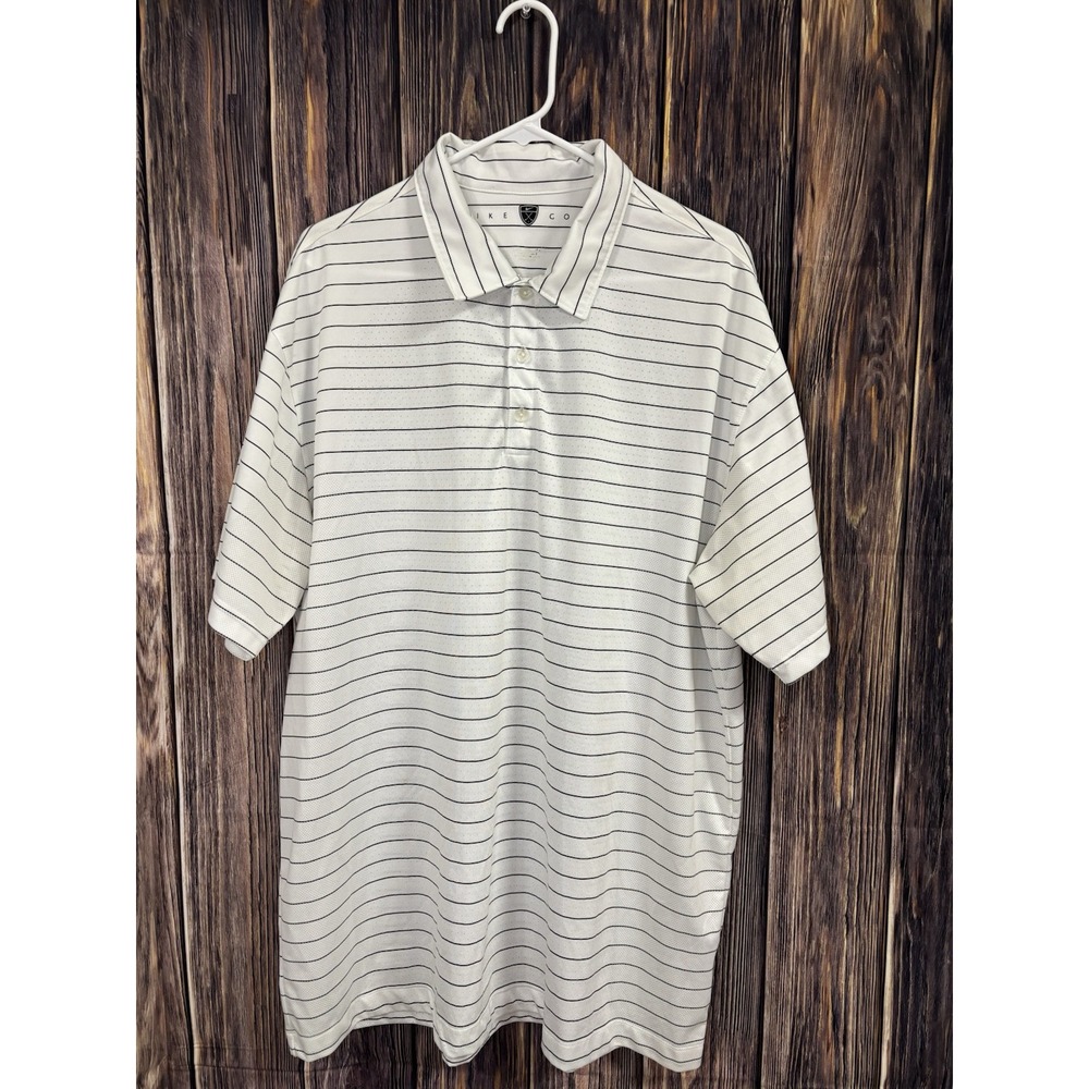 Nike Golf White With Black Striped Polo Shirt Mens Size XXL Sports Microfiber